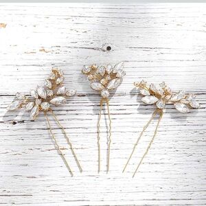 Elegant Gold and Crystal Hair Pins